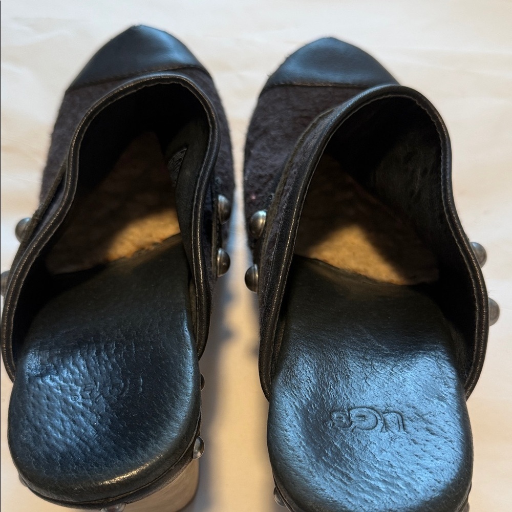 UGG Jolene Leather Platform Clogs with Wooden Heel Black Studded Women's 8 - Picture 8 of 12